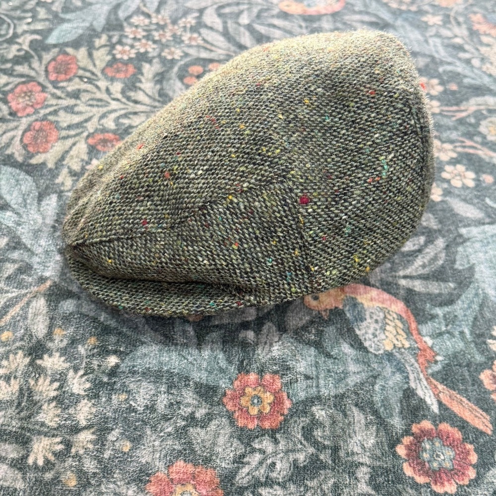 Quills‎ Woollen Market Green Donegal Tweed Flat Cap Wool Made in Ireland 7 1/8 M